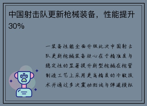 中国射击队更新枪械装备，性能提升30%